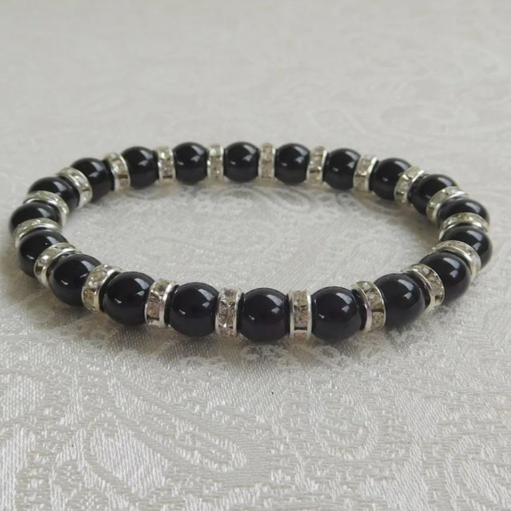 Handcrafted Grade A 8mm Black Obsidian with Rondelle Stretch Bracelet